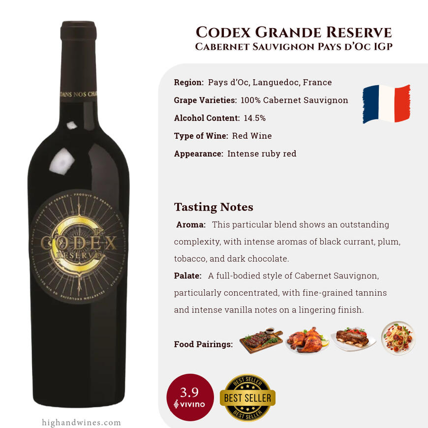 Codex Grande Reserve Cabernet Sauvignon Pays d’Oc IGP